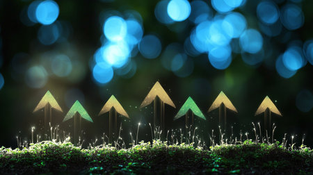 Dynamic Ecosystem of Growth Arrows Symbolizing Business Innovation, Strategy, and Achievementの素材