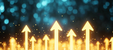 Abstract Rising Trend Luminous Arrows Against Defocused Blurred Background for Growth and Progressの素材