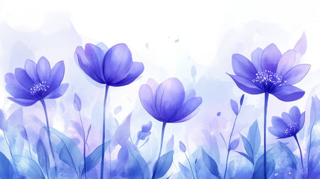 Pastel Plum Flower Arrangement in Watercolor Style with Soft Details and Light Airy Backgroundの素材