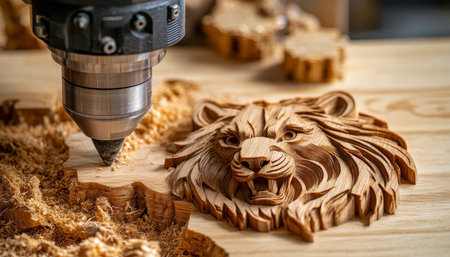 Masterful Craftsmanship in Custom Woodwork and Engraving with Stunning Lion Artwork Designsの素材