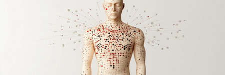 Human Body Acupuncture Points Illustrated with Elegant Lines for Healing and Wellness Promotion.の素材