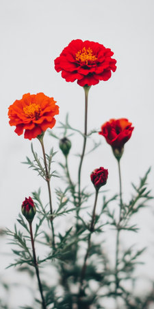 Bright Red Marigolds in Full Bloom, Capturing the Joy and Beauty of a Vibrant Summer Gardenの素材