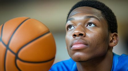 Focused basketball player exemplifying discipline and dedication in pursuit of athletic excellenceの素材