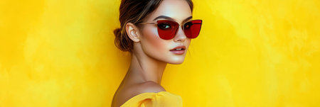 Portrait of an Adorable Young Woman with Red Stylish Eyeglasses Enjoying Summer Vibes Outdoorsの素材