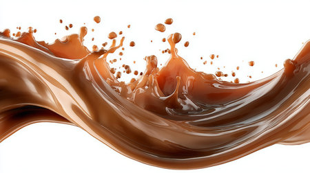 Dynamic Waves of Dark Brown Coffee Liquid Cascading and Splashing on a Clean Background Surfaceの素材