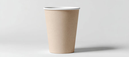 Elegant Beige Paper Cup on White Backdrop, Ideal for Mockups, Presentations, and Visual Designsの素材