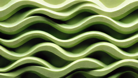 Elegant Green Textured Wavy Papercraft Background Design Featuring Vibrant Ripples and Lime Patternsの素材
