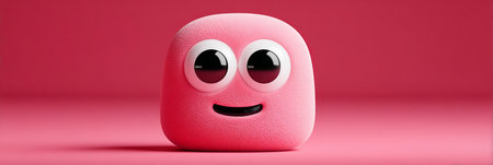 A Charming, Whimsical 3D Pink Textured Character with Playful Expression and Vibrant, Joyful Eyesの素材