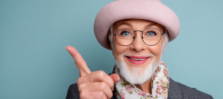 Elegant grandmother with a white beard sharing a funny anecdote while offering wise advice joyfullyの素材