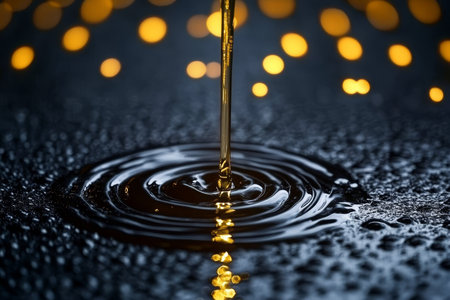 A Luxurious Stream of Thick, Viscous Aromatic Brown Golden Liquid Poured with Glittering Bubblesの素材