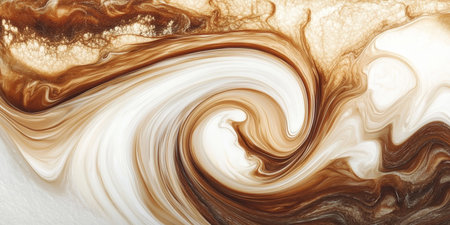 A Beautiful Swirl of Brown and White Colors Creating an Artistic and Serene Liquid Landscape Sceneの素材