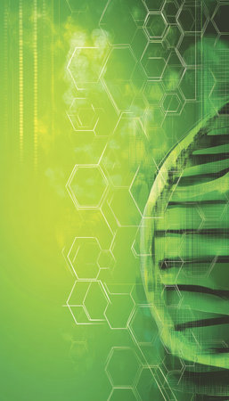 Medical Green DNA Helix Background with Abstract Molecular Healthcare Concept for Research Solutionsの素材
