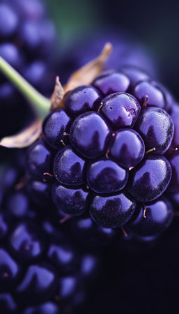 Close-up of Ripe Blackberries with Deep Purple Hues and Juicy Texture, Capturing Fresh Summer Bountyの素材