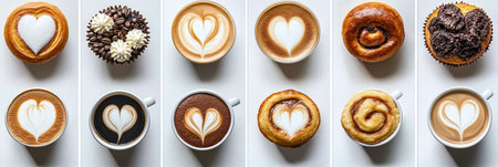 Coffee Collection An Assortment of Delicious Baked Goods and Tasty Coffee Beverages Ready to Enjoyの素材