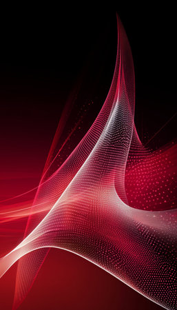 Dynamic Red Presentation Background with Radiant Swirl and Bright Curves on a Black Backdrop.の素材