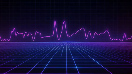 A Vibrant Neon Grid Landscape with Colorful Waves, Showcasing a Futuristic Dreamlike Sceneの素材