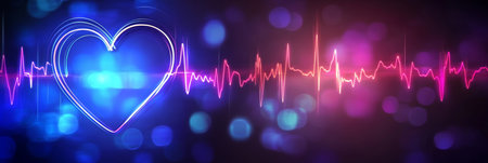 A Colorful Display of Electronic Medicine with Pulsating Heartbeat and Vibrant Science Imageryの素材