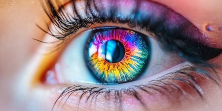 Close-Up of a Human Eye Showing Incredible Detail and Vibrant Colors Captured in High Resolutionの素材