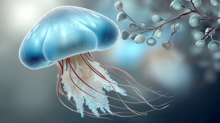 Stunning Radiant Jellyfish Gracefully Dancing Underwater in a Mesmerizing Oceanic Ambiance Artの素材