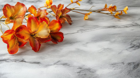 Vibrant Orchid Blooms Displayed Against Serene Marble, Evoking Tranquility and Elegance in Decorの素材