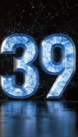 Stunning Holographic Number 39 Design in Magnificent Colors Glimmering in the Deep Space Galaxyの素材