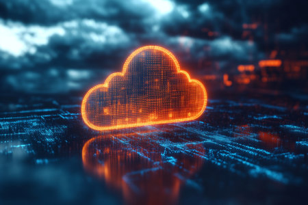 Futuristic Cloud Computing Security and Innovation Abstract Digital Network with AI Technologyの素材