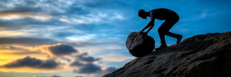 Individual Overcoming Challenges While Climbing Mountains in Pursuit of Success and Growthの素材