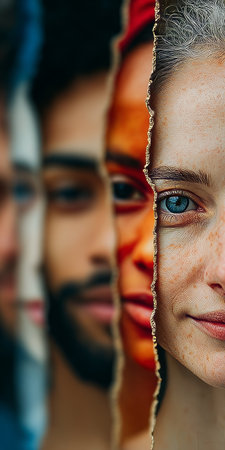 Vibrant Collage Celebrating Humanity s Diversity, Inclusion, and Cultural Harmony Across Ethnicitiesの素材