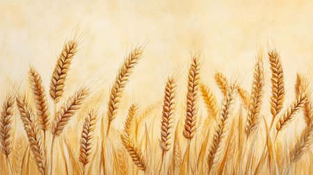Golden Wheat Stalks Watercolor Artwork with Warm Colors Illustrating Rustic Fields and Grain Cropsの素材