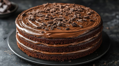 Indulgent Symphony of Chocolate Layered Cake Delight with Rich Dark Ganache and Shavingsの素材