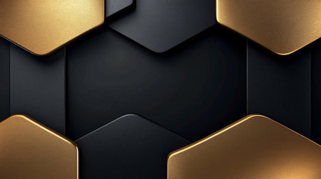 Opulent Backdrop with Dark and Golden Hexagon Tiles Showcasing Luxurious Texture and Designの素材
