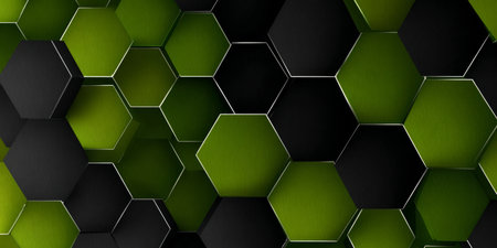 Contemporary Hexagonal Tile Pattern Featuring Alternating Green and Black Colors for Modern Decorの素材