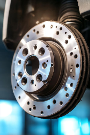 Mechanic Performing Maintenance on Automotive Disc Brake System for Vehicle Safety and Performanceの素材