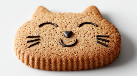 Delightful Cute Cat Face Cookie Treat on White Backdrop, Perfect for Parties and Celebrationsの素材