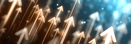 Digital Advancement Abstract Illustration Luminous Arrows Showing Economic Growth and Success Pathの素材