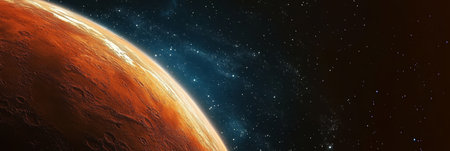 Vivid Orange Mars Sphere Dazzles with Cosmic Beauty, Exploring the Mysteries of Our Universeの素材