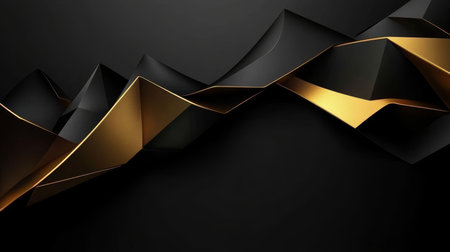 Sophisticated Abstract Wallpaper Art with Dark Matte Textures and Elegant Gold Accentsの素材