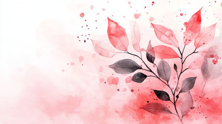Elegant Watercolor Floral Design with Delicate Leaves and Branches in Soft Pink and Gray Huesの素材