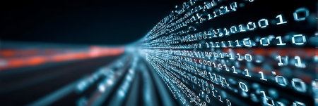 Digital Binary Code Data Highway Abstract Featuring Glowing Ones and Zeros for Futuristic Technologyの素材