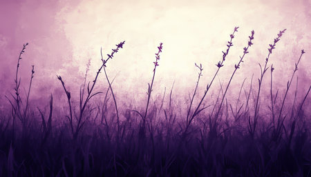Vibrant Purple Haze in a Beautiful Botanical Landscape with Abstract Watercolor Effectsの素材