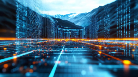 Futuristic Digital Grid with Big Data Visualization and Stream Processing in Cyber Landscape Designの素材