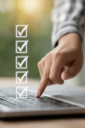 Digital Progress Checklist Interface with Connected Checkmarks and Automation in Pastoral Officeの素材