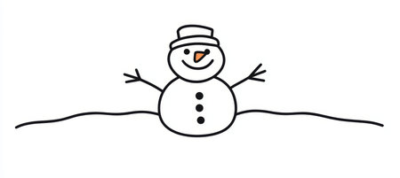 Playful Children s Drawing of a Snowman with a Colorful Hat and Snowdrift in Minimalist Styleの素材