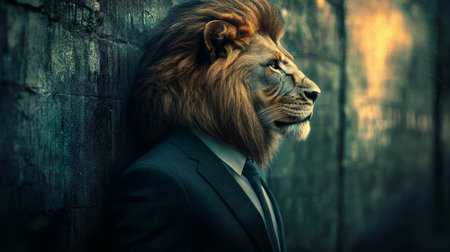 Sophisticated Anthropomorphic Lion Businessman in Formal Attire, Exuding Confidence and Charismaの素材