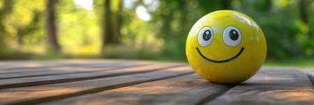 Cheerful Emoji Surrounded by Lush Greenery and Nature, Smiling Brightly in Peaceful Serenity.の素材