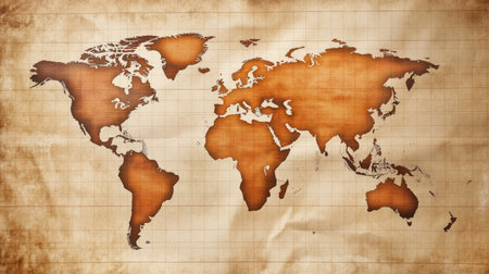 Vintage Antique World Map Art with Historical Globe Design on Aged Paper for Unique Decor Ideasの素材