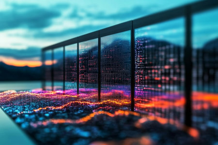 Interconnected data streams in cloud technology, visualizing future innovations and network systems.の素材