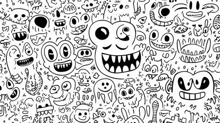 Cheerful and Whimsical Monsters Collection for Doodle Art Lovers and Cartoonish Imagination Funの素材