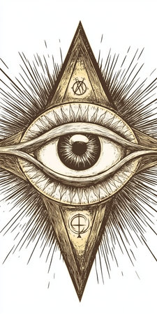 Mystic All-Seeing Eye in Graphene Style, Dark Vintage Triangle Symbol for Esoteric Tattoosの素材