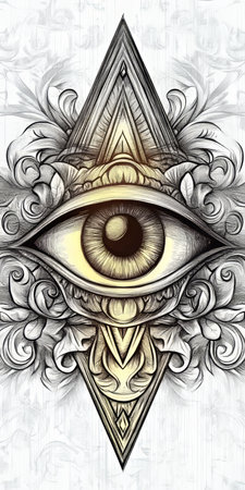 Intricate All-seeing Eye Illustration with Geometric Patterns and Mystical Masonic Symbolism Designの素材